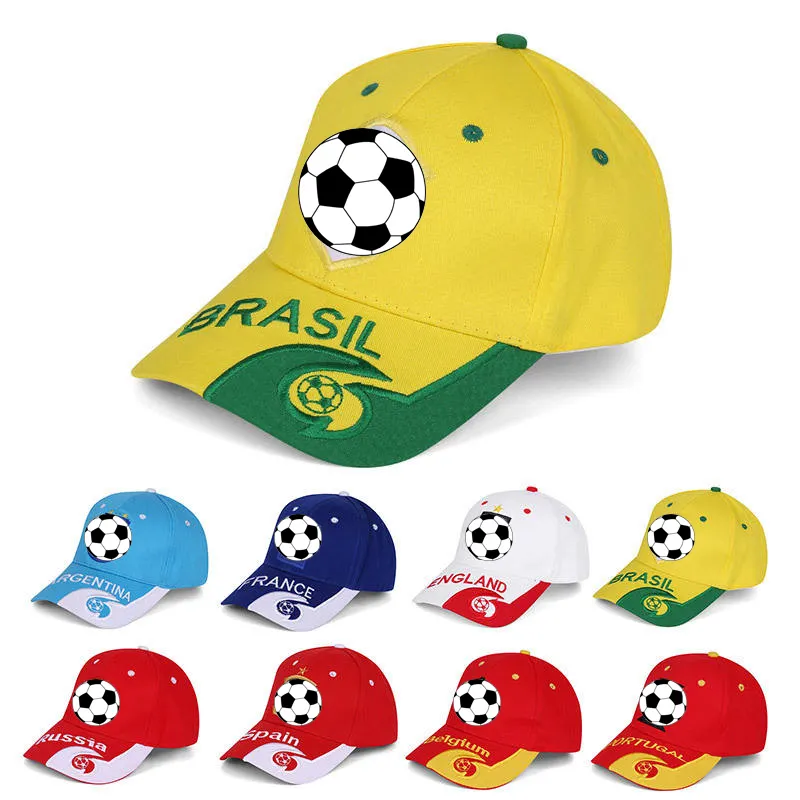 Sombrero de fiesta para aficionados del fútbol mundial, gorra deportiva de fútbol con visera, bordado personalizado, red, camionero