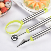 Keukenaccessoires 3-delige eco-vriendelijke roestvrijstalen fruit- en groentesnijderset, melonballers, schepjes, veilig