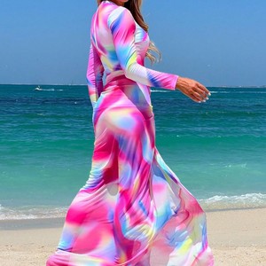 Nouveau Burkini Trois Pièces <span class=keywords><strong>Ezan</strong></span> Multicolore Sexy pour Femme, à Manches Longues, Imprimé Dégradé, en Tissu Non Tissé à Mémoire de Forme, Style Moyen-Orient - Product Image 3
