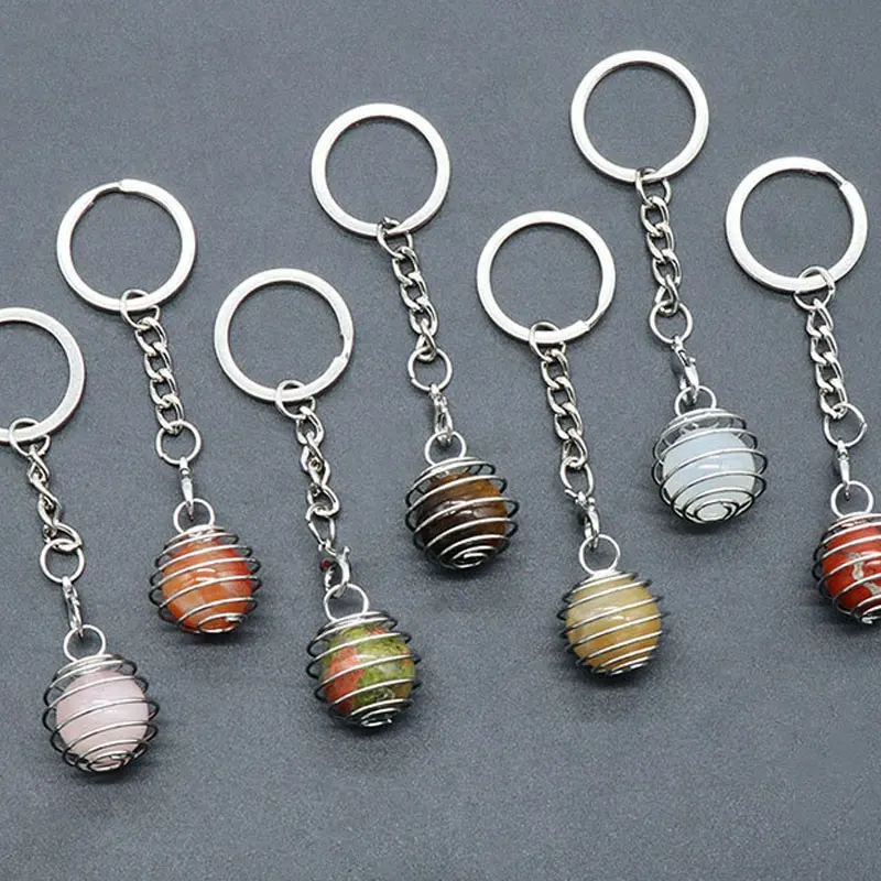 Wholesale natural Crystals Healing Stones crystal sphere Keychain chain Gemstone Key Chain With Souvenir handbag car decor