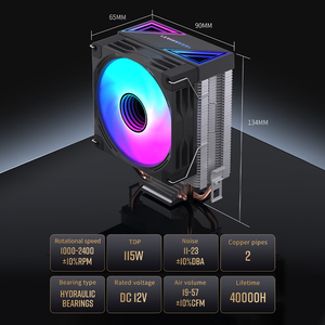 Lovingcool Small 3pin RGB PWM CPU Cooler 2 Heat Pipes Easy Installation 90mm Processor Heatsink Radiator <b>Fan</b> for Gaming <b>Computer</b> - Product Image 2