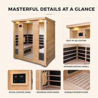 Sauna Interior Infrarroja PLOUTARA con Paneles Calefactores, Control Digital, Banco Esquinero y Puerta de Vidrio para Suministro de Marca Privada