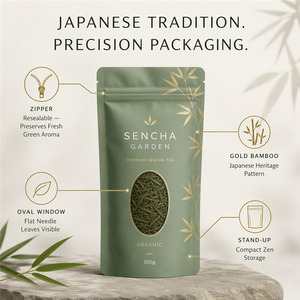 Sachet <span class=keywords><strong>de</strong></span> thé vert japonais Sencha avec fenêtre, refermable, à fond plat, <span class=keywords><strong>pour</strong></span> emballage alimentaire <span class=keywords><strong>de</strong></span> thé en vrac, bio, cuit à la vapeur, idéal <span class=keywords><strong>pour</strong></span> cadeau - Product Image 5