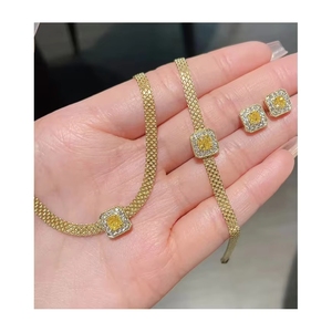 Xinfly 18K Real Gold Fine Jewelry <b>Set</b> Yellow Pendant Necklace Earrings Bracelets <b>Square</b> Wedding Gift Engagement - Product Image 1