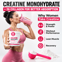 Créatine monohydrate pour femmes avec collagène et BCAA, complément alimentaire en poudre pour la santé musculaire, les cheveux, la peau et les ongles