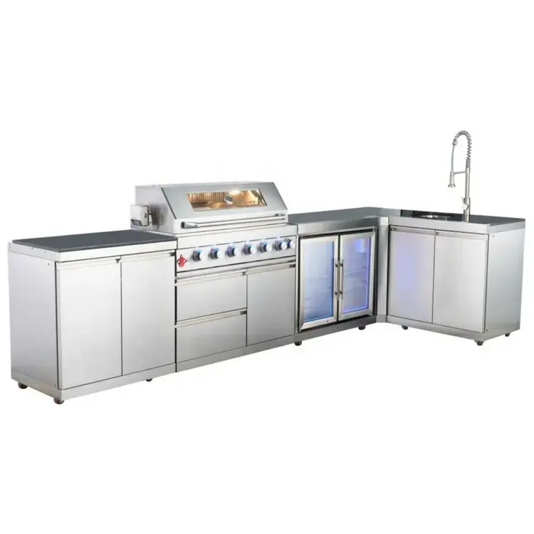 CBMMart 2023 Nouveau mobilier d'extérieur Armoire de cuisine barbecue en acier inoxydable personnalisée avec réfrigérateur à boissons