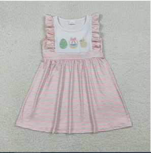 Ensemble de robes de Pâques pour filles, longueur genou, avec broderie de lapin et imprimé rayé, GSD2957 - Product Image 4