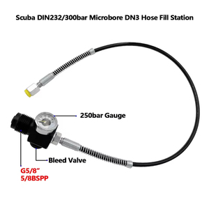 Adaptateur de remplissage pour station de plongée sous-marine 5/8BSPP G5/8 DIN300 avec manomètre et tuyau micro-poreux DN3 pour gonflage d'air - Product Image 3