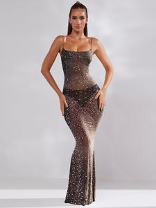 Luxuriöses, maßgeschneidertes Abendkleid für Damen mit quadratischem Ausschnitt, einfarbig, Maxi-Länge, Diamant-Glitzer, Meerjungfrauen-Schnitt, Spaghettiträger, sexy - Product Image 2