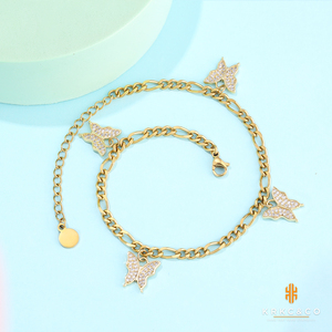 KRKC 4 millimetri In Acciaio Inox 18k <span class=keywords><strong>Oro</strong></span> Argento Riempito Farfalla <span class=keywords><strong>Cavigliera</strong></span> Commercio All'ingrosso Dei Monili Figaro Cuban Link Farfalla Braccialetto di Caviglia - Product Image 4