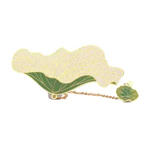 热销礼品镀金镂空皮革书签定制标志花叶金属植物书签