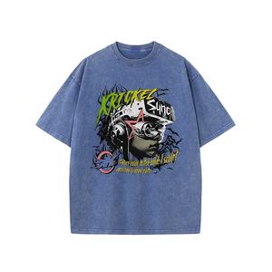 Hauts délavés à l'acide vintage pour hommes 100% coton surdimensionné Hip Hop numérique imprimé hauts en tricot tenue à manches courtes - Product Image 2