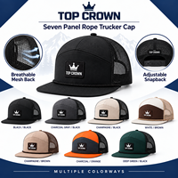 Casquette Trucker à sept panneaux avec bordure en corde, réglable, en maille respirante, pour le travail en extérieur et le style de vie, vente en gros OEM ODM