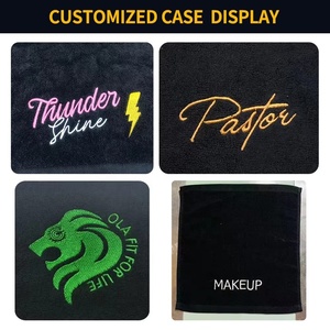 Serviettes de salon en coton noir personnalisées avec logo brodé, serviettes de toilette noires absorbantes pour spa, visage et gym, idéales pour l'entraînement - Product Image 2