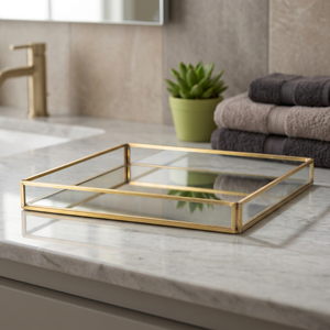 Plateau à bijoux en verre miroir et or rose - Product Image 3