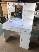 Coiffeuse avec 10 ampoules LED, grand miroir et variateur d'intensité, idéale pour petits espaces, avec 2 tiroirs