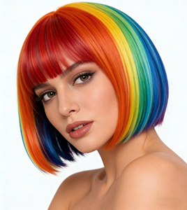 Nouvelle Perruque Complète en Fibre Haute Température, Style <span class=keywords><strong>Anime</strong></span> Euro-Américain Tendance Halloween, avec Frange Bob Arc-en-ciel, pour Cosplay et Transformation de <span class=keywords><strong>Coiffure</strong></span> - Product Image 5