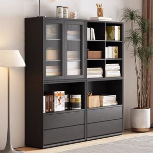 Estante <span class=keywords><strong>de</strong></span> almacenamiento simple moderno para el hogar, mueble <span class=keywords><strong>de</strong></span> sala <span class=keywords><strong>de</strong></span> estar, estantería con combinación <span class=keywords><strong>de</strong></span> vidrio, color negro - Product Image 4