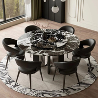 Eleganter Runder Marmor-Esstisch mit Kohlenstoffstahl-Beinen & Drehbarem Lazy Susan für Hotel, Villa, Zuhause & Restaurant