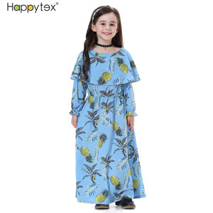 Verano al por mayor islámico niños estampado vestido suave cuello redondo de longitud completa musulmán niños vestidos para niñas Oriente Medio Dubai traje - Product Image 3