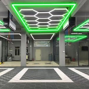 Lumière de <span class=keywords><strong>garage</strong></span> LED hexagonale, lot de 14 lumières en nid d'abeille avec cadre rectangulaire <span class=keywords><strong>vert</strong></span> 6500K pour <span class=keywords><strong>garage</strong></span>, sous-sol, entrepôt, etc. (<span class=keywords><strong>vert</strong></span>) - Product Image 1