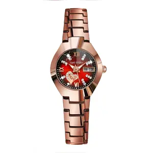 Time Story-Reloj de pulsera de cuarzo para mujer, accesorio de pulsera resistente al agua con doble cara de diamante en forma de corazón, ideal para negocios