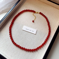 Collier ras du cou en pierre naturelle, perles d'agate rouge faites à la main, fermoir en acier inoxydable, design simple et élégant, bijoux de mode pour femmes