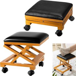 Diligent Tree Folding Footstool Wooden Height Adjustable With Casters For Office <b>Desk</b> Use - Product Image 1