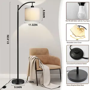 Lámpara de Pie Negra, Lámpara de Pie Arqueada, Lámpara de Pie con Enchufe, Lámpara de Pie con Pantalla de Tela Beige, Lámpara de Pie LED Moderna para Dormitorio - Product Image 5