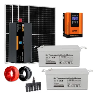 Kit Panel surya Off Grid, Generator daya 1KW 2KW 3KW 5kW 1000W 2000W 3000W 5000W baterai GEL Rumah Tangga sistem energi surya