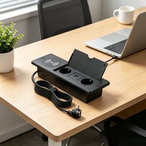 Conference Room Power Socket Pop-Up Desktop Outlet with Wireless Charging and Sliding Cover - Product Image 6