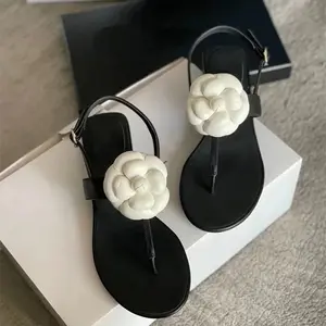 Sandalias Personalizadas XINZI RAIN para Mujer, Sandalias Planas de Cuero Negro Cómodas con Tira Trasera para Exteriores - Product Image 1