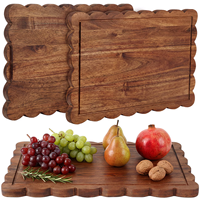Planche à découper en bois d'acacia avec bord festonné 17 x 12 x 0,8 pouces pour la cuisine, la viande, les fruits, les légumes, le fromage