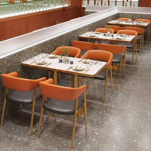 Mesas y Sillas de Diseño Moderno para Restaurantes, Sofá de Cuero Naranja Personalizado con Estructura Metálica, Mesa y Silla para Restaurante - Product Image 2