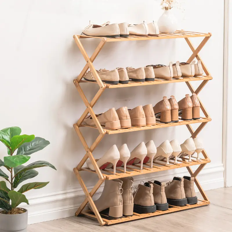 למעלה מכירת נייד רב קומות נעליים מתלה מתקפל מודרני מחזיק מדף סטנד מתקפל במבוק אחסון ארגונית עץ נעל