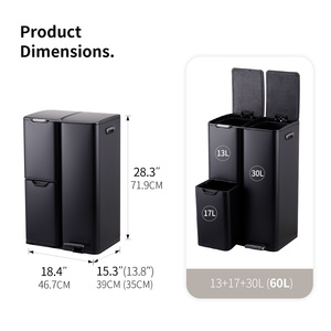 60L Tái Chế Bin Mềm Đóng Tái Chế Thùng Hộ Gia Đình Kim Loại <span class=keywords><strong>3</strong></span> Trong <span class=keywords><strong>1</strong></span> Thùng Rác Có Thể - Product Image 5