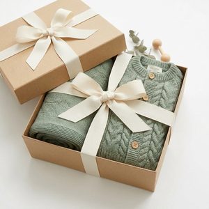 Ensemble de vêtements pour bébé en gros : Cardigan en tricot épais de qualité supérieure avec boutons en bois, couverture d'emmaillotage neutre, vêtements d'automne et d'hiver, <span class=keywords><strong>layette</strong></span> - Product Image 6