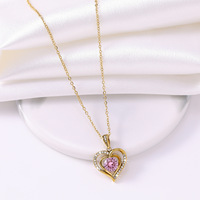 Collier pendentif en acier inoxydable plaqué or Huibao, cœur, lune, aile d'ange, zircon rose, bijoux romantiques pour femmes
