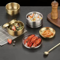 Bol à soupe en métal à double paroi, qualité alimentaire, acier inoxydable doré, bol à kimchi coréen, bol à riz avec couvercle