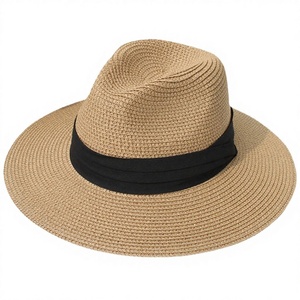 Chapeau de soleil Panama Fedora à large bord en herbe naturelle brodé à la main, style bohème rayé pour femmes, idéal pour le ski et les sports - Product Image 2