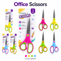 Ciseaux à lame en acier inoxydable, manche ergonomique, outil de coupe multi-usages pour l'école, la maison et l'artisanat, emballage sous blister, couleurs assorties