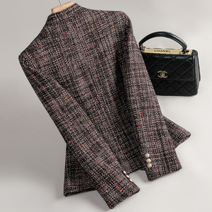 Brown Women's Blazer Wool Blend Short Coat Elegant Commuter Suit Anti-Wrinkle Solid Color Pattern GDX-1650 - Product Image 3