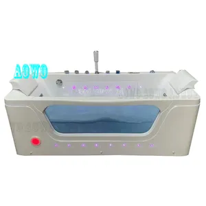 AOWO tina panneau de verre de taille unique spa plongeant froid Lumières acrylique bain à remous baignoire de massage prix de gros mousse bain à remous