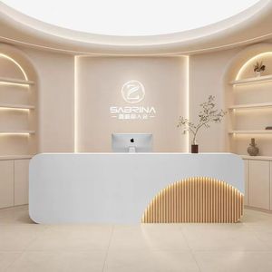 โต๊ะรับแขกสำนักงาน/ร้านทำผม ไม้สีขาว ขนาดสั่งทำได้ ราคาโรงงาน - Product Image 5