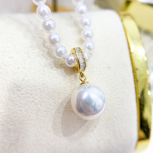 Collar con Colgante de Plata S925 con Cuentas Redondas Planas de 10-13 mm, Accesorios de Perlas para DIY, Hebilla de Colgante Vacía 30973 - Product Image 2