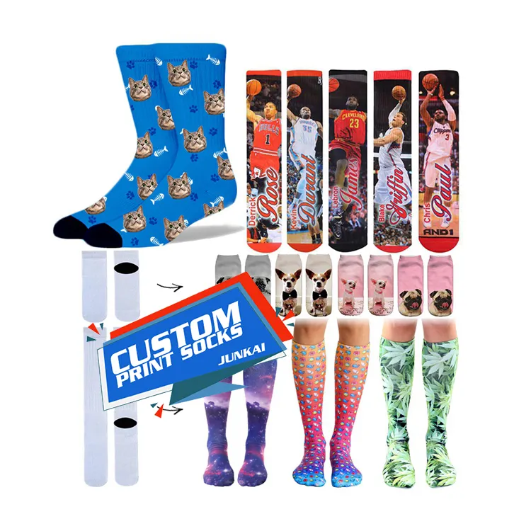 wholesale customs 3d printed socks custom design unisex 3D sublimation logo sock custom printed socks