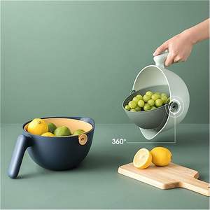 Le plus récent 2 en 1 Double couche nettoyage légumes fruits lavage cuisine passoire en plastique vidange panier passoire bol avec poignée - Product Image 2