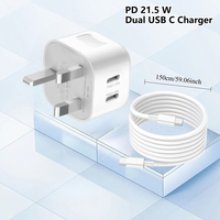 Chargeur électrique double port Type-C PD 21,5 W, prise EU/UK/US/AU, câble USB-C, charge rapide pour téléphones mobiles, montres intelligentes, écouteurs