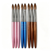 Pinceau à ongles en acrylique, poils 100% pur Kolinsky, forme ovale plissée, manche en bois robuste, pinceaux de design pour ongles