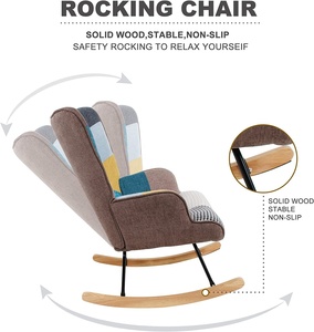 <span class=keywords><strong>Fauteuil</strong></span> <span class=keywords><strong>patchwork</strong></span> coloré Base en bois massif Chaises à <span class=keywords><strong>bascule</strong></span> en tissu du milieu du siècle avec pieds en bois - Product Image 6